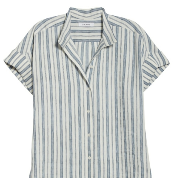 FRAME Stripe Clean Collar Linen Blend Shirt - Picture 4 of 4
